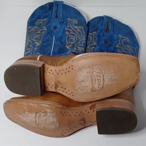 Vintage J.B. Dillon Reserve Cowboy Boots Mens 11.5EE Tan/Blue Rodeo Rancher 2004 - Picture 9 of 14